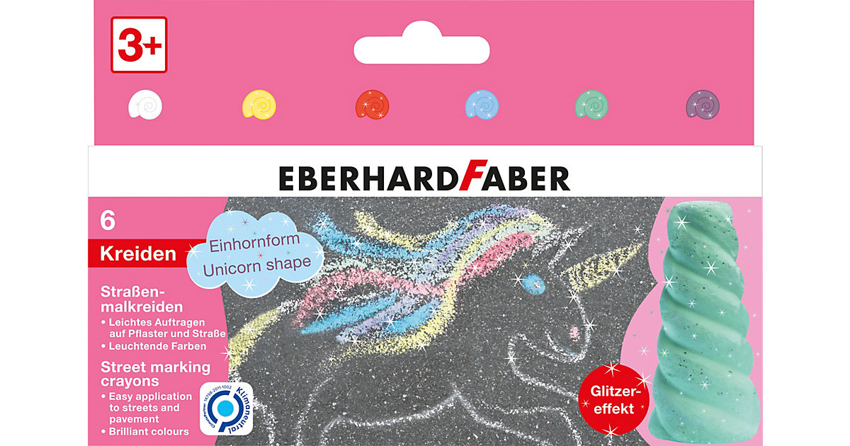 Straßenmalkreide Einhorn Glitzer, 6 Farben bunt Straßenmalkreide Einhorn Glitzer, 6 Farben bunt von Eberhard Faber