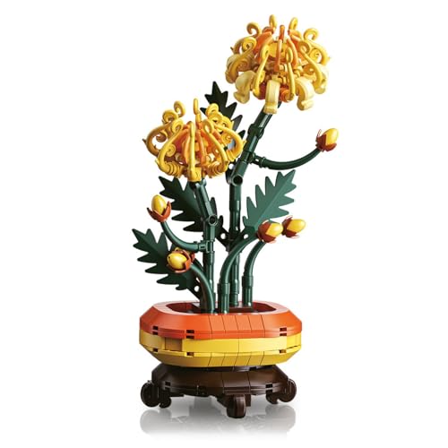 Blume Bausteine Set, Bonsai Chrysanthemen Bausteine, Kunst Blumenstrauß Botanische Sammlung für Erwachsene, Heimbüro Dekor, 318 Teile von Ebortsin