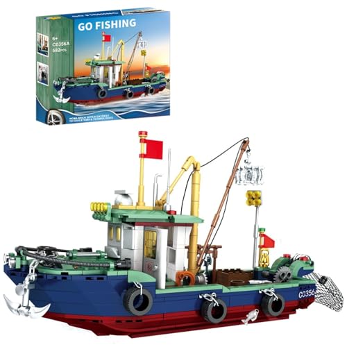 City Fischerboot Bausteine Set Spielzeug, Spaß Arctic Explorer Schiffs Baustein Marine Expeditionsschiff Bausteine Kit, Kompatibel mit L*** Boot, Geschenke für Erwachsene und Kinder, 582 Teile von Ebortsin