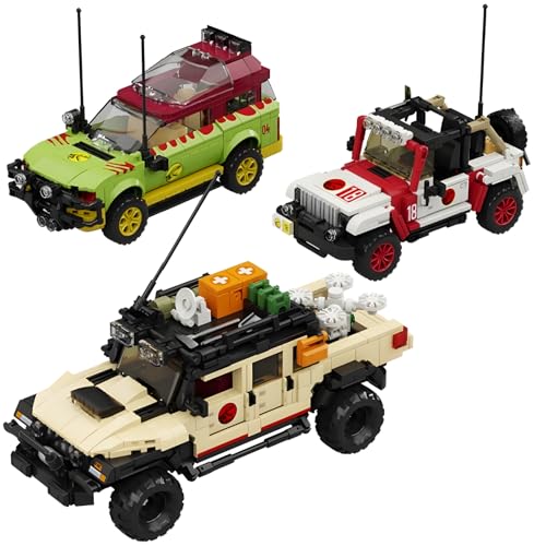 Dinosaurier Auto Geländewagen Bausteine Set, 3 Autos Dinosaurier Welt Geländewagen Klemmbausteine Modell, Off Road Auto Bausteine Geschenk für Erwachsene und Kinder, 1632 Teile Dinosaurier Auto Geländewagen Bausteine Set, 3 Autos Dinosaurier Welt Geländewagen Klemmbausteine Modell, Off Road Auto Bausteine Geschenk für Erwachsene und Kinder, 1632 Teile von Ebortsin