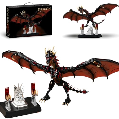 Drachen Klemmbausteine Set für Erwachsene, STEM Drogon Feuerdrache Bausteine Modell für Got Fans Heimbüro Dekor, Drachen Bausteine Filmfans Geschenk, 1868 Teile von Ebortsin