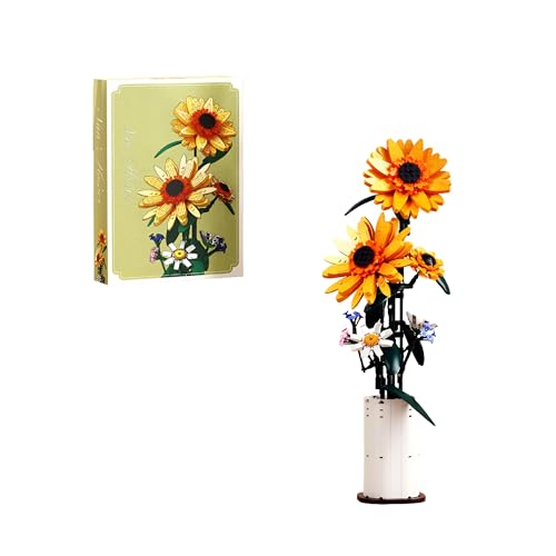 Ebortsin Blumen Pflanzen Bausteine, Blumen Bonsai Sonnenblume Klemmbausteine Set, Geschenk für Erwachsene und Frauen, Kreative Pflanzen Set für Home und Zimmer-Deko von Ebortsin