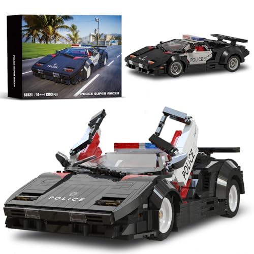 Ebortsin Techink Lambo Polizeiauto Bausteine Set, 1383 Teile Speed Champions Sportwagen Klemmbausteine Spielzeug, Polizeiauto Bausteine Geschenk für Erwachsene und Kinder von Ebortsin