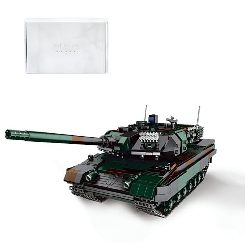 Ebortsin Technik Panzer Bausteine Modell, WW2 Panzer Klemmbausteine Militär Panzer Spielzeug, 1346 Teile Leopard 2A6 Panzer Bausteine Modellbausatz, Geschenk für Erwachsene und Kinder von Ebortsin