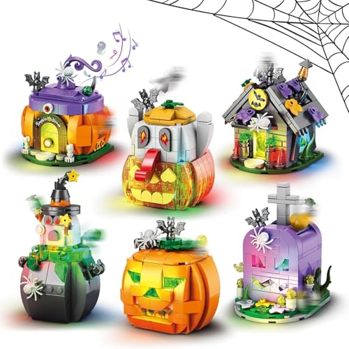 Ideas Halloween Bausteine Set, Geisterhaus, Kürbiskutsche, Totenkopf, 6 Modell Halloween Bausteine Spielzeug, Dekor Party Geschenk für Erwachsene und Kinder, 899 Teile von Ebortsin