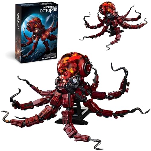 Mechanischer Oktopus Baustein Set, STEM Steampunk Oktopus Bausteine Modell mit Beweglichen Tentakeln, Einzigartiges Geschenk für Sammler & Erwachsene und Kinder, 882+ Teile von Ebortsin