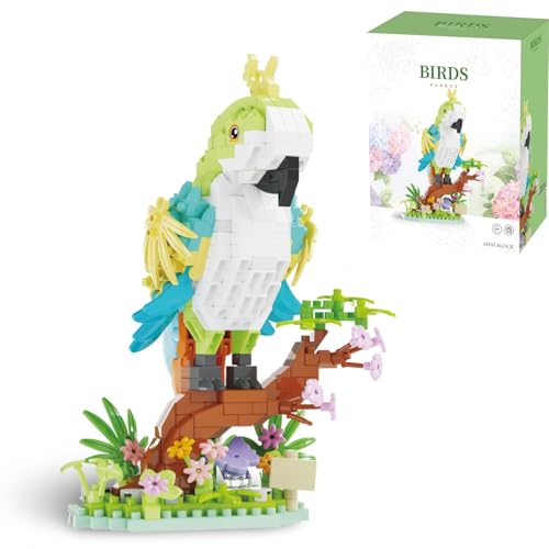 Mini Papagei Bausteine Set, Micro Blumen und Papagei Baustein Modell, Mini Vogel Klemmbausteine Bausatz, Geschenktüten Party Geschenk für Erwachsene und Kinder, 592 Teile von Ebortsin
