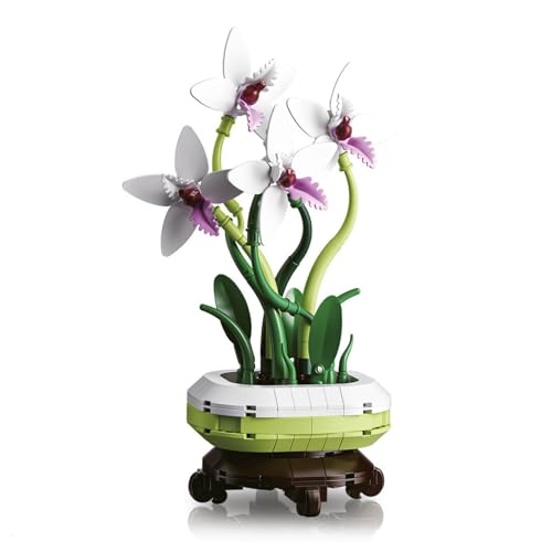 Orchidee Bausteine Set, Klemmbausteine Orchidee Bonsai Bausatz, Kunst Blumenstrauß Botanische Sammlung für Erwachsene, Heimbüro Dekor, 277 Teile von Ebortsin