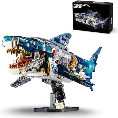 STEM Technik Hai Bausteine Set, 641 Teile Meerestier Bausteine Modell mit Ständer, Kreative Hai Klemmbausteine Spielzeug, Geschenk für Meerestier Enthusiasten und Erwachsene von Ebortsin