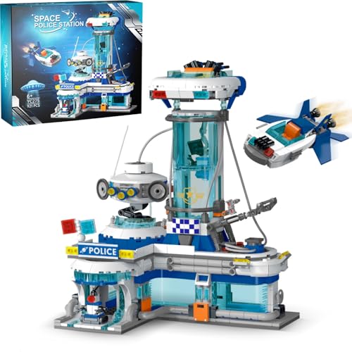 Technik Weltraum Polizeistation Bausteine Spielzeug, 921+ Teile Modell Polizeistation Bausteine Bausatz mit Raumschiff Polizeiroboter, Geschenk für Erwachsene und Kinder, Kompatibel mit L*** von Ebortsin