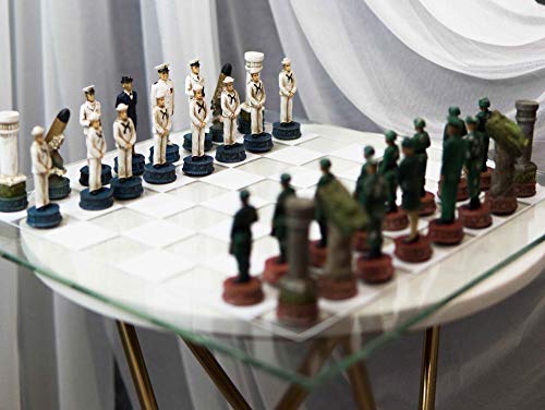 Ebros American Military US Army Land Warfare Branch VS Navy Naval Warfare Branch Colorful Chess Pieces with Fine Clear and Frosted Checkered Glass Board Set Soldaten Sailors Gaming Fun Patriotic Game Ebros American Military US Army Land Warfare Branch VS Navy Naval Warfare Branch Colorful Chess Pieces with Fine Clear and Frosted Checkered Glass Board Set Soldaten Sailors Gaming Fun Patriotic Game von Ebros Gift