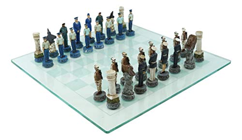 Ebros Patriotische amerikanische Militärzweige US Air Force VS Marine Corps Schachfiguren mit klarem, mattiertem, kariertem Glasbrett, lustiges Spiel, Lernspiel von Ebros Gift