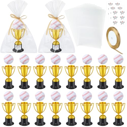 Ecation 16-teiliges Baseball-Partygeschenk-Set enthält 16 kleine Trophäen und 16 Mini-Baseball-Stressbälle, 16 transparente OPP-Beutel, 3 Dankesaufkleber für Kinder und Erwachsene von Ecation