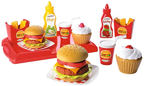 Burger Spielzeug-Set – 32-teiliges Spielset mit Pommes, Ketchup, Burger, Tablett, usw., ideal für Kinderküche, für Kinder ab 18 Monaten von Ecoiffier