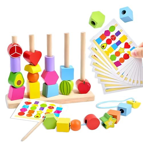 Echehi 2-in-1 Montessori Fädelspiel für Kinder, Förderung der Feinmotorik, Fädelperlen, Formen-Zuordnungsspielzeug, Holzstapelklötze Echehi 2-in-1 Montessori Fädelspiel für Kinder, Förderung der Feinmotorik, Fädelperlen, Formen-Zuordnungsspielzeug, Holzstapelklötze von Echehi
