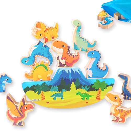 Echehi Dino Balance Spiel, 11-teiliges Montessori Spielzeug für Kleinkinder ab 18 Monaten, Mint-Lernen, Feinmotorik & Eltern-Kind-Interaktion von Echehi