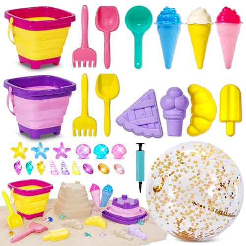 Sandspielzeug Set Für Mädchen 31Stück, Sandkasten Spielzeug Strandspielzeug Mit Falteimer, 16-Zoll-Wasserball, Nachtisch EIS Sandförmchen, Edelsteine, Sommerspielzeug Für Draußen, Mit Geschenkbox Sandspielzeug Set Für Mädchen 31Stück, Sandkasten Spielzeug Strandspielzeug Mit Falteimer, 16-Zoll-Wasserball, Nachtisch EIS Sandförmchen, Edelsteine, Sommerspielzeug Für Draußen, Mit Geschenkbox von Echehi