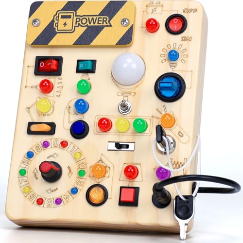 Montessori Spielzeug Busy Board ab 1 Jahr, Activity Board aus Holz, Motorikspielzeug mit 13 Schaltern 23 LED-Leuchten, Lernspielzeug für Kinder 1-3 Jahre Baby Spielzeug & Geschenk für Jungen & Mädchen von EchoToys