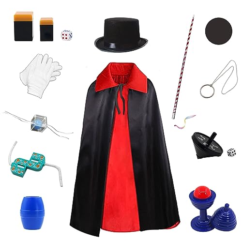 Ecloud Shop Zaubertricks Set für Kinder - Zaubermantel Kostüm, Zauberstab & Zauberrequisiten, geeignet für Kindervorstellungen Magisches Cosplay-80CM von Ecloud Shop