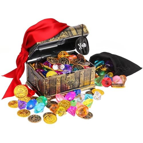 Eco-Fused Cosplay-Teleskop und Kompass-Requisite mit Piraten-Augenklappe – Antik-Retro-Partyzubehör-Dekoration (45er-Set Schatzkistent-Spielzeug-Bundle) von Eco-Fused