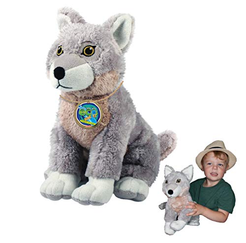 EcoBuddiez - Wolf von Deluxebase. Großes 30cm weiches Plüschtier aus recycelten Plastikflaschen. Umweltfreundliches kuscheliges Geschenk für Kinder und süß Stofftier für Kleinkinder. von EcoBuddiez