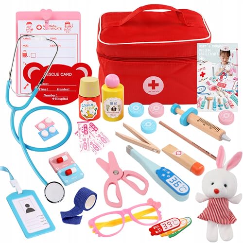 AMPQ Arztkoffer Kinder Holz 24-teiliges - Doktorkoffer Kinder mit Stethoskop, Apothekerkoffer, Spritze und Thermometer - Zahnarzt Spielzeug ab 2 und 3 Jahre alt AMPQ Arztkoffer Kinder Holz 24-teiliges - Doktorkoffer Kinder mit Stethoskop, Apothekerkoffer, Spritze und Thermometer - Zahnarzt Spielzeug ab 2 und 3 Jahre alt von EcoTraps