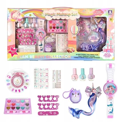 AMPQ Kinderschminke Set Mädchen mit Zubehör - Schminkkoffer Mädchen ab 3 4 5 Jahren - Kinderschminken Set für Mädchen mit Zusätzen (zum Schminken und Lackieren der Nägel) von EcoTraps