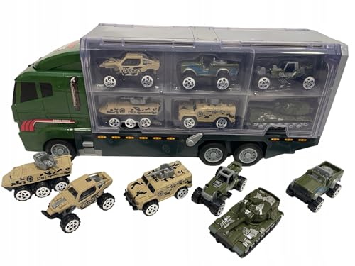 AMPQ Matchbox Auto LKW Spielzeug Set mit 6 Thematische Autos - Spielzeugautos ab 3 Jahre - Abschlepper Spielzeug für Jungen ab 3 4 5 Jahren - Auto mit Anhänger (Militär) von EcoTraps