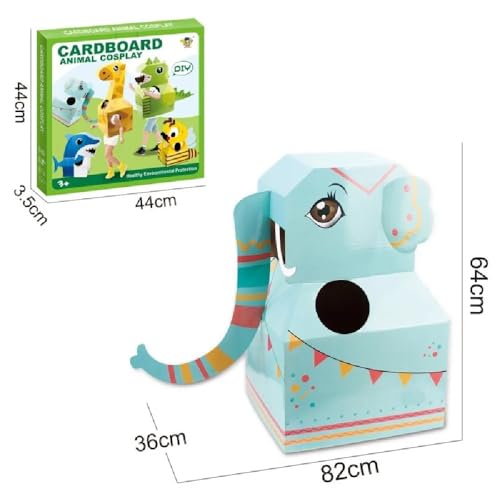 AMPQ Pappkostüm für Kinder Elefant oder Giraffe 82x64x36 cm – Kinderkostüm Tiere für Jungen und Mädchen 4 5 6 7 8 9 Jahre – Rollenspiel Kostüm aus Pappe (Elefant) von EcoTraps