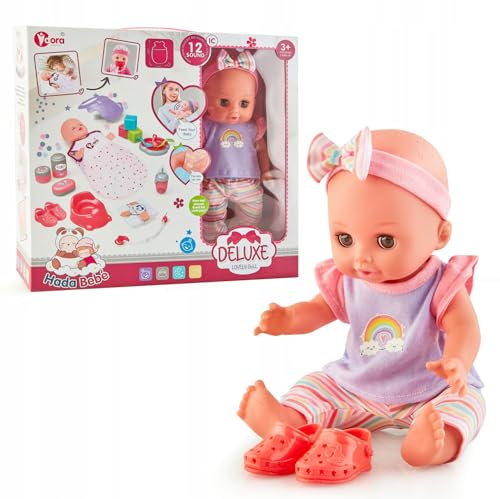 AMPQ Puppe Baby Doll mit Zubehör 12-Teile/14-Teile - Babypuppen Lebensecht mit Funktion für Mädchen ab 3 4 5 Jahren - Baby - Born Puppe 12 Töne erzeugen (mit Babytragetasche) von EcoTraps