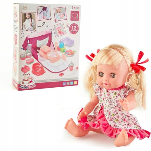AMPQ Puppe Baby Doll mit Zubehör 12-Teile/14-Teile - Babypuppen Lebensecht mit Funktion für Mädchen ab 3 4 5 Jahren - Baby - Born Puppe 12 Töne erzeugen (mit Kindertasche) von EcoTraps
