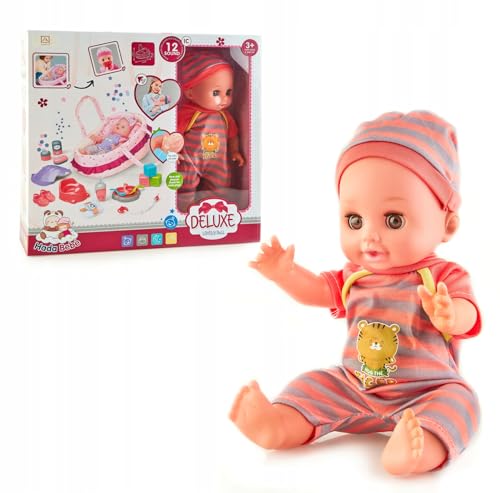 AMPQ Puppe Baby Doll mit Zubehör 12-Teile/14-Teile - Babypuppen Lebensecht mit Funktion für Mädchen ab 3 4 5 Jahren - Baby - Born Puppe 12 Töne erzeugen (mit Kinderwiege) von EcoTraps