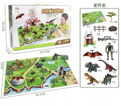 EcoTraps AMPQ Dinosaurier Spielzeug Set 29-Teile - Dinosaurier Figuren mit Indominus Rex, Triceratops, Stegosaurus und 86,5x56cm Aktivität Spielmatte - Dino Spielzeug ab 3 4 5 6 7 Jahre (XY01800-A) von EcoTraps