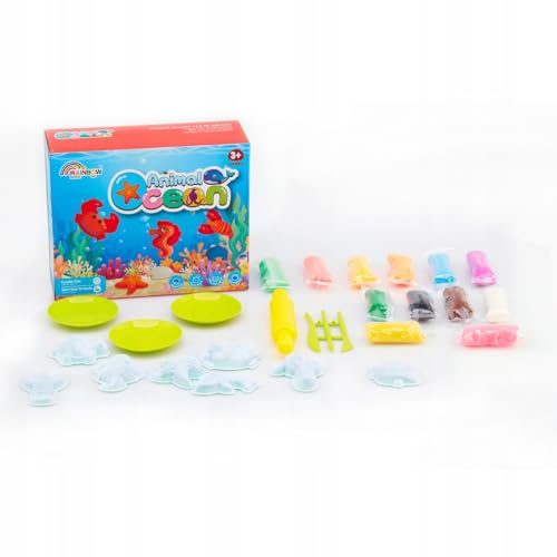 EcoTraps AMPQ Modelliermasse Lufttrocknend Knete Set mit Formen und Zubehör - Playmais ab 3 Jahre für Mädchen und Jungen - Springknete für Kinder (Meerestiere) von EcoTraps