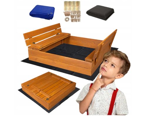 Sandkasten mit Sitzbank 100 x 100 cm, Abdeckung, imprägniertes Holz, Kindersandkasten, Spielplatz Sandkasten mit Sitzbank 100 x 100 cm, Abdeckung, imprägniertes Holz, Kindersandkasten, Spielplatz von EcoTraps