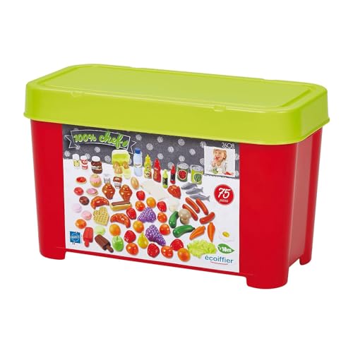 Ecoiffier - 75tlg. Lebensmittel-Set - für Kinder ab 18 Monaten, ideales Zubehör-Paket für Kaufladen oder Spielküche, mit Obst, Gemüse, Fleisch, u.v.m. von Ecoiffier