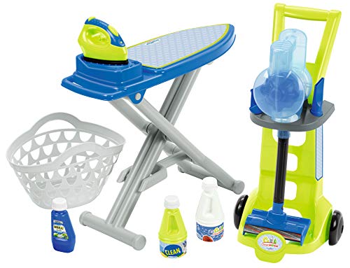 Ecoiffier – 3in1 Putzset – Haushaltsspielzeug-Set, Bügelbrett, Bügeleisen, Putzwagen, Staubsauger, Wäschekorb, für Kinder ab 18 Monaten von Ecoiffier