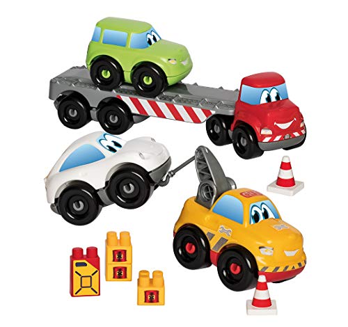 Ecoiffier - Abrick Autotransporter - Auto-Spielset mit Abschleppauto, Anhänger, LKW, Sprit, Warnkegel, für Jungen und Mädchen ab 18 Monaten von Ecoiffier