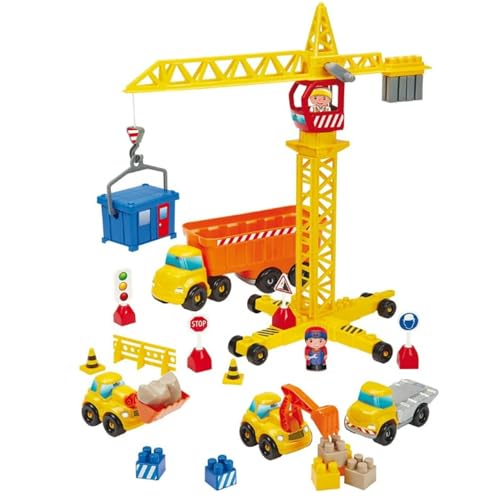 Ecoiffier – Abrick Baustellen Spielset – mit Kran, Baustellenfahrzeugen, LKW, Bausteinen, Schildern, Großbaustelle mit Zubehör, für Kinder ab 3 Jahren von Ecoiffier