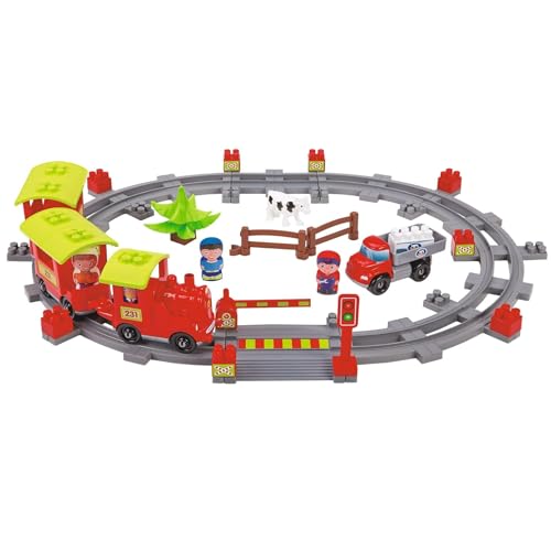 Ecoiffier – Abrick Eisenbahn Lokomotive – 69-teiliges Baustein-Set, mit Figuren, Tieren, Bahnübergang, Gleisen, für Kinder und Kleinkinder ab 18 Monaten von Ecoiffier