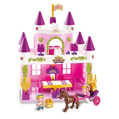 Ecoiffier – Abrick Märchenschloss – Schloss aus großen Bausteinen, mit Prinzessin, Prinz und Kutsche, pink, rosa, für Kinder ab 18 Monaten von Ecoiffier