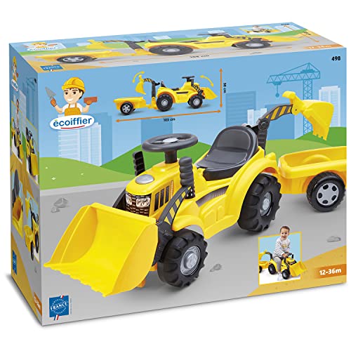 Ecoiffier Spielzeug – 498 – Rutschauto Tracto Schaufel mit Anhänger – Outdoor-Spiel für Kinder – 12-36 Monate – Herkunft Frankreich von Ecoiffier