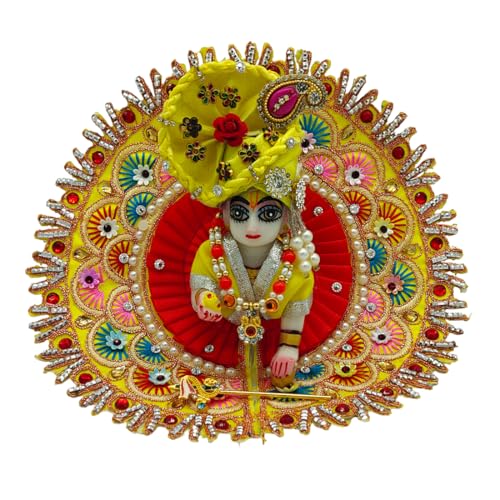 Ecommall Laddu Gopal Kleid Größe 1 Nr. für Janmashtami & Rakhi Combo Set mit Bansuri Mala Pagdi l Kanha Ji Thakur Ji Heavy Fancy Poshak für Diwali Kleid (KACH01) von Ecommall