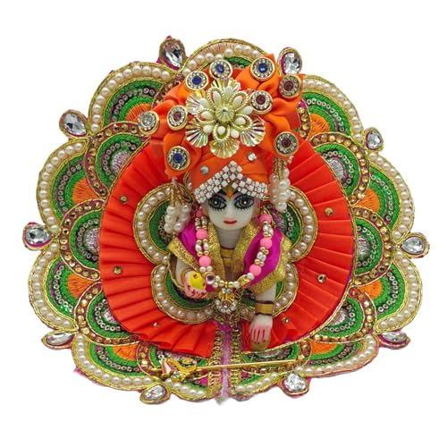 Ecommall Laddu Gopal Kleid Größe 5 Nr. für Janmashtami & Rakhi Combo Set mit Bansuri Mala Pagdi l Kanha Ji Thakur Ji Heavy Fancy Poshak für Diwali Kleid (FRFCY05) von Ecommall