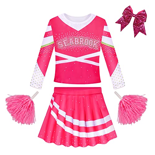 Econbitiry Zombies Addison Kostüm Mädchen Kleider mit Pompons Cheerleader Kostüm für Mädchen Party Dress Up Fancy Pink Kleid für 3-10 Jahre von Econbitiry