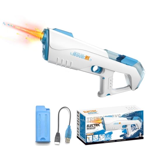 Elektrische Flammen-Wasserpistole, Automatische Wasseraufnahme, Elektrischer Dauerstrahl, 330ml Tank, 7 m Reichweite,Düse mit 3LED Lichteffekten，Perfekt für Pool ，Strand Wasserschlachten (Blau) von EcuFly