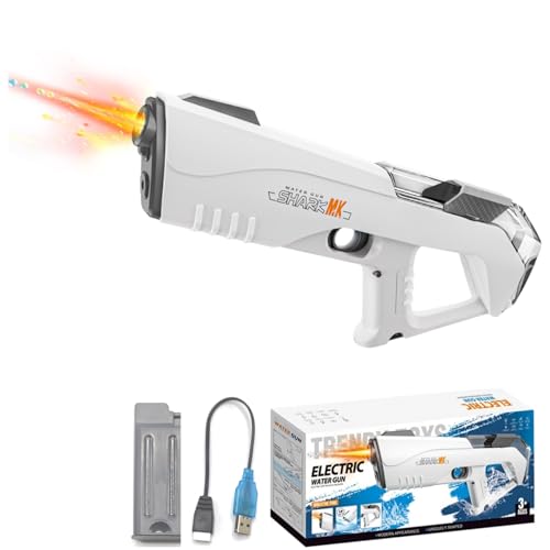 Elektrische Flammen-Wasserpistole, Automatische Wasseraufnahme, Elektrischer Dauerstrahl, 330ml Tank, 7m Reichweite, Düse mit 3LED Lichteffekten, Perfekt für Pool, Strand Wasserschlachten (Den grauen) Elektrische Flammen-Wasserpistole, Automatische Wasseraufnahme, Elektrischer Dauerstrahl, 330ml Tank, 7m Reichweite, Düse mit 3LED Lichteffekten, Perfekt für Pool, Strand Wasserschlachten (Den grauen) von EcuFly