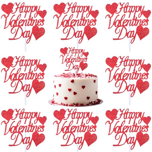Tortenaufsätze "Happy Valentine's Day", Rot, glitzernd, Herz, Cupcake-Topper, Valentinstag, Cupcake-Topper, Party-Kuchendekoration für Valentinstag, Jahrestag, Partyzubehör, 10 Stück Tortenaufsätze "Happy Valentine's Day", Rot, glitzernd, Herz, Cupcake-Topper, Valentinstag, Cupcake-Topper, Party-Kuchendekoration für Valentinstag, Jahrestag, Partyzubehör, 10 Stück von Ecuupas