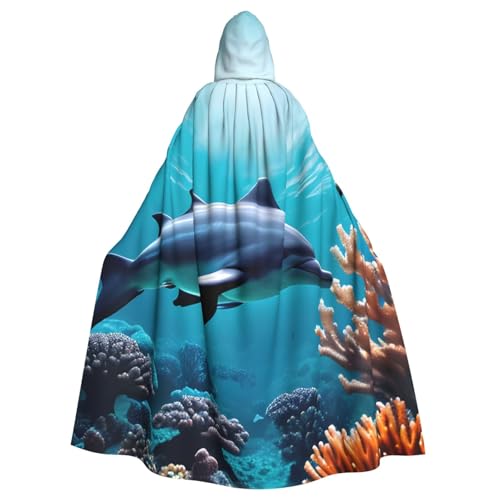 EdWal Beautiful Underwater World Delphins Coral Print Unisex Erwachsene Kapuzenumhang Umhang Uniform Kapuzenmantel für Halloween Cosplay Kostüme von EdWal