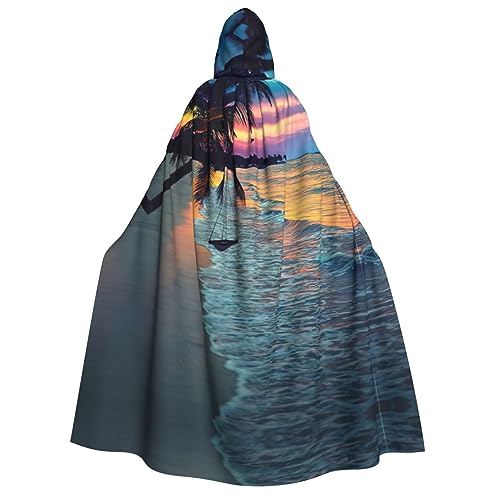 EdWal Coconut Beach Sunset Hammock print Hooded Robe,Unisex Adults Hooded Cloak, Carnival Cape for Halloween Cosplay Costumes von EdWal